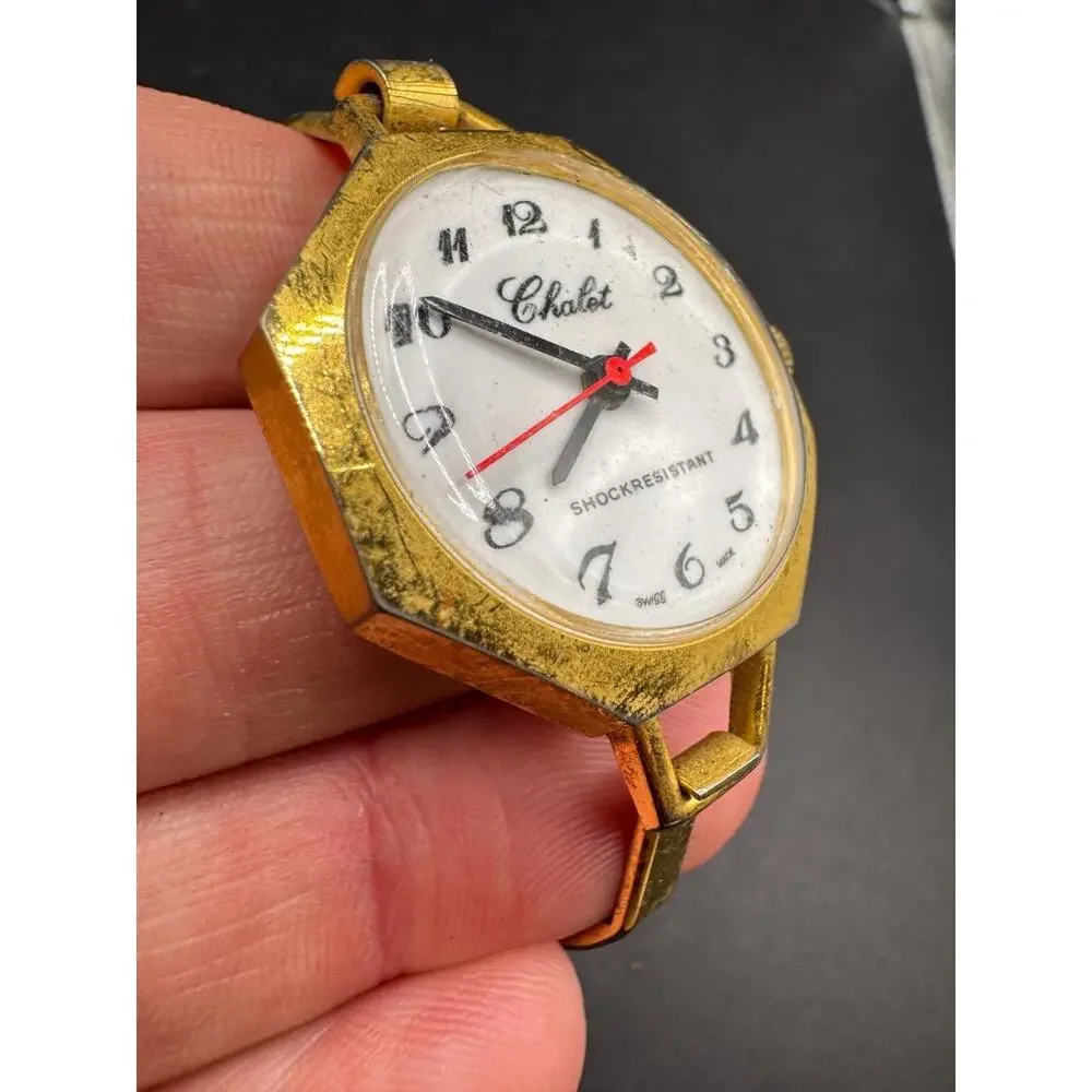 Chalet Shockresistant Swiss Made Diamond Tooled Watch Gold Tone Bangle Band